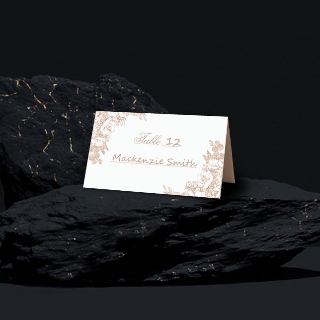 Tarjeta De Asiento Elegante botánico | Floral de oro de Rosa de cobre (Subido por el creador)