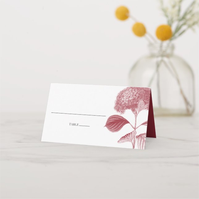 Tarjeta De Asiento Elegante Burgundy Hydrangea Boda Place Card (Anverso)