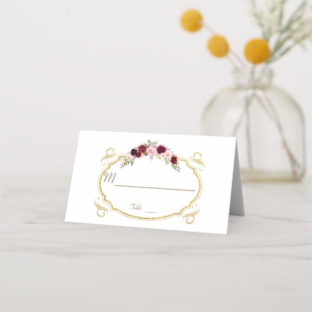 Tarjeta De Asiento Elegante Burgundy Marsala Floral Fall Table Number (Anverso)