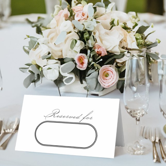 Tarjeta De Asiento Elegante caligrafía Boda blanco reservado (Elegant wedding table place cards in black and white from my Wedding Colors Collection)