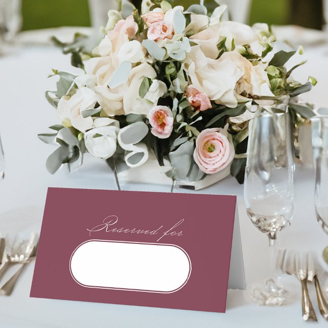 Tarjeta De Asiento Elegante caligrafía Boda Borgoña Reservado (Elegant burgundy wedding table place cards with name plate, from my Wedding Colors collection)