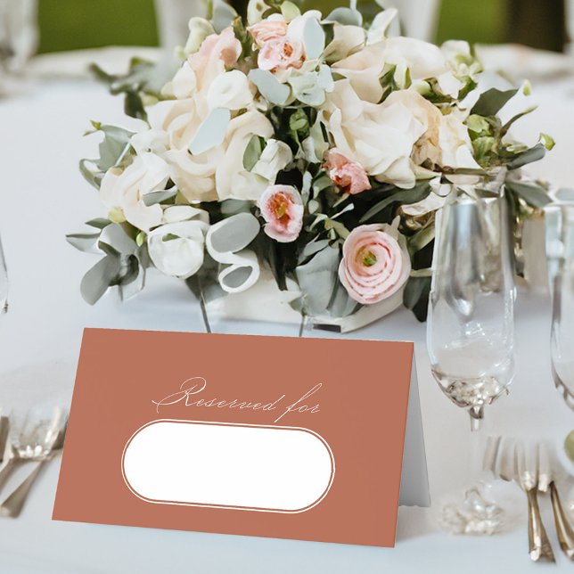 Tarjeta De Asiento Elegante caligrafía Boda Terracotta Reservado (Elegant terracotta wedding table place cards with nameplate from my Wedding Colors collection)