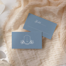Tarjeta De Asiento Elegante caligrafía Dusty Blue Escudo Place Card