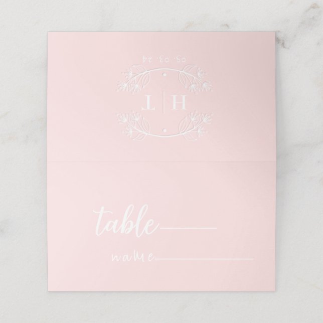 Tarjeta De Asiento Elegante caligrafía Monograma Boda rosa (Exterior desplegado)