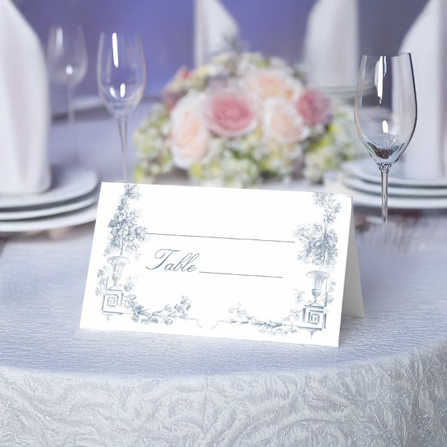 Tarjeta De Asiento Elegante Classic Dusty Blue Floral Francesa (Subido por el creador)