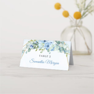 Tarjeta De Asiento Elegante color de agua azul vegetación floral y do