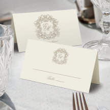 Elegante Cresta Monograma Vintage Marfil Boda