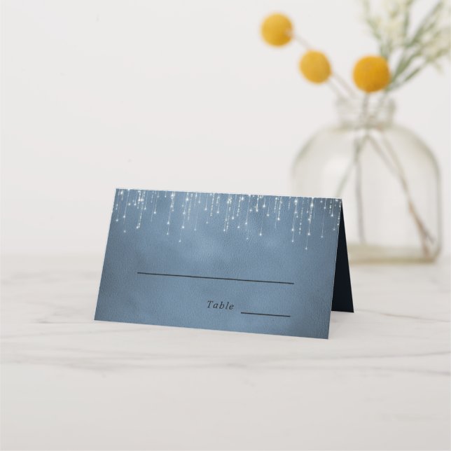Tarjeta De Asiento Elegante cuerda espumosa ilumina Boda azul de la M (Anverso)