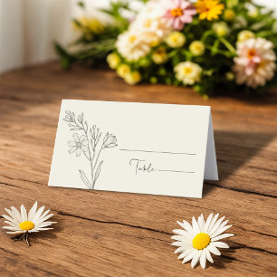 Tarjeta De Asiento Elegante Daisy Wildflower Negro y Blanco