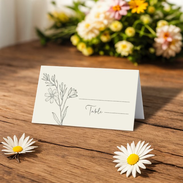 Tarjeta De Asiento Elegante Daisy Wildflower Negro y Blanco (Subido por el creador)