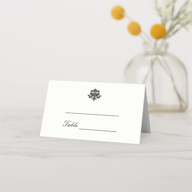 Tarjeta De Asiento Elegante Damask Wedding Cartas de los lugares pleg (Anverso)