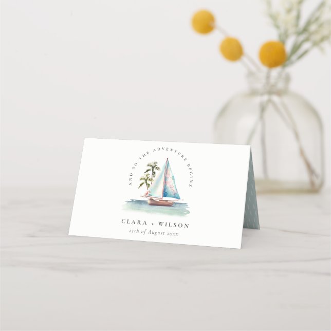 Tarjeta De Asiento Elegante Dusky Verde azulado Boda de la Palm Seasc (Anverso)
