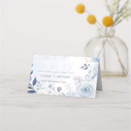 Tarjeta De Asiento Elegante Dusty Blue Watercolor Floral Wedding Part