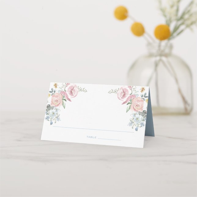 Tarjeta De Asiento Elegante Escudo de guirnaldas florales | Boda de m (Anverso)
