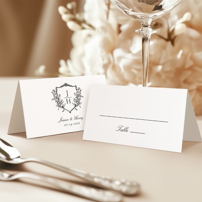 Tarjeta De Asiento Elegante Escudo de Regencia Floral Monograma Boda (Subido por el creador)