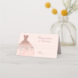 Tarjeta De Asiento Elegante Español Quinceañera Mis Quince Rosa