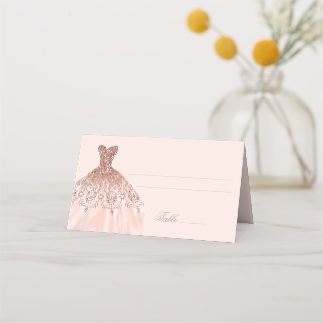 Tarjeta De Asiento Elegante Español Quinceañera Mis Quince Rosa (Anverso)