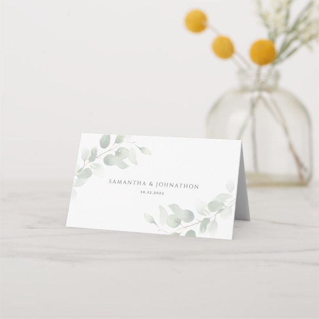 Tarjeta De Asiento Elegante Eucalyptus Greenery Boda (Reverso)