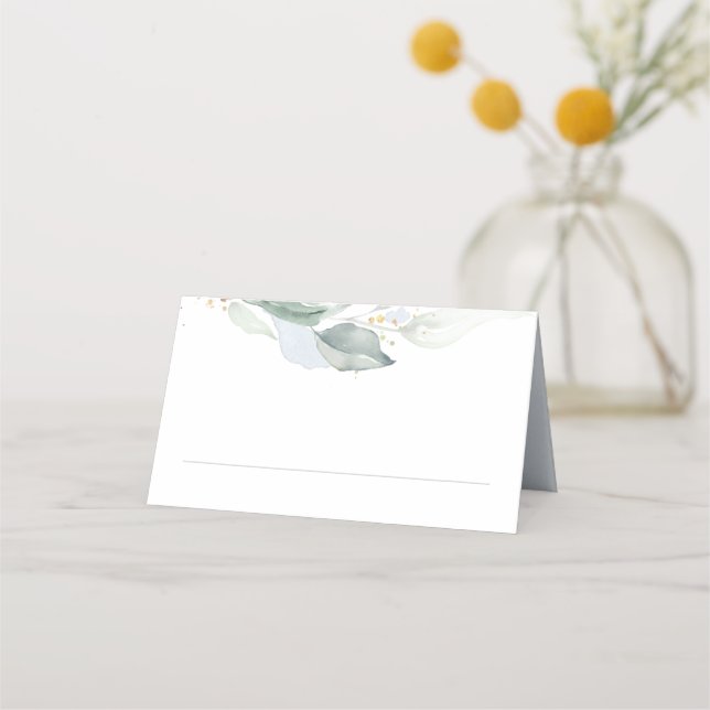Tarjeta De Asiento Elegante Eucalyptus Greenery Dusty Blue Boda (Anverso)