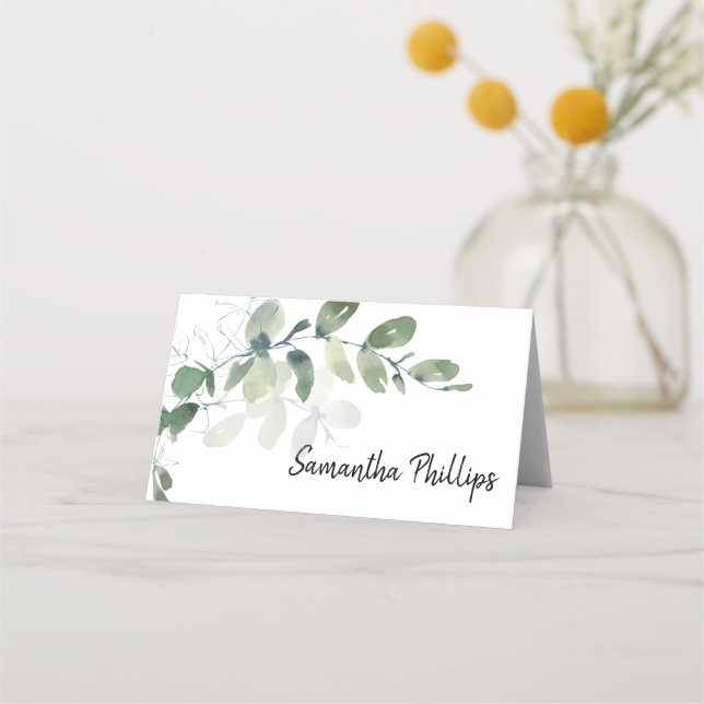 Tarjeta De Asiento Elegante Eucalyptus Watercolor Boda (Anverso)