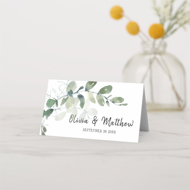 Tarjeta De Asiento Elegante Eucalyptus Watercolor Boda (Anverso)