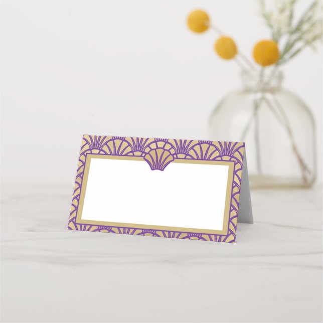 Tarjeta De Asiento Elegante evento de Boda de estilo Art Deco púrpura (Anverso)