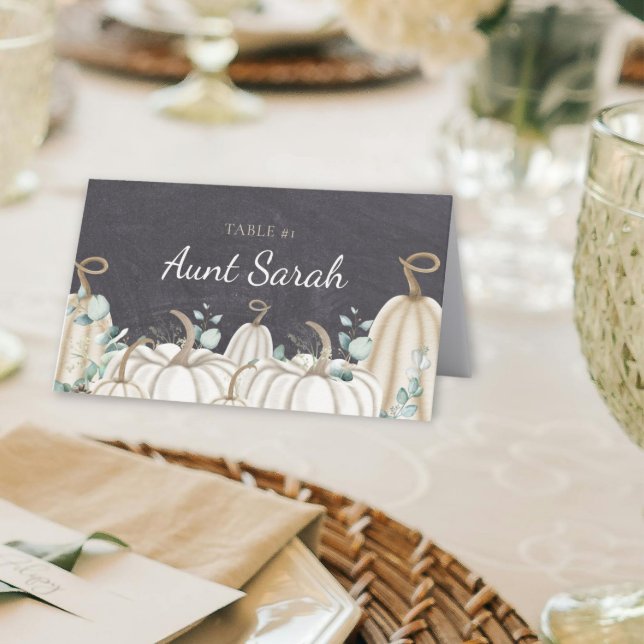 Tarjeta De Asiento Elegante Farmhouse Temática Calabaza Placecards (Farmhouse Themed White Pumpkins Thanksgiving Fall Autumn Place Cards)