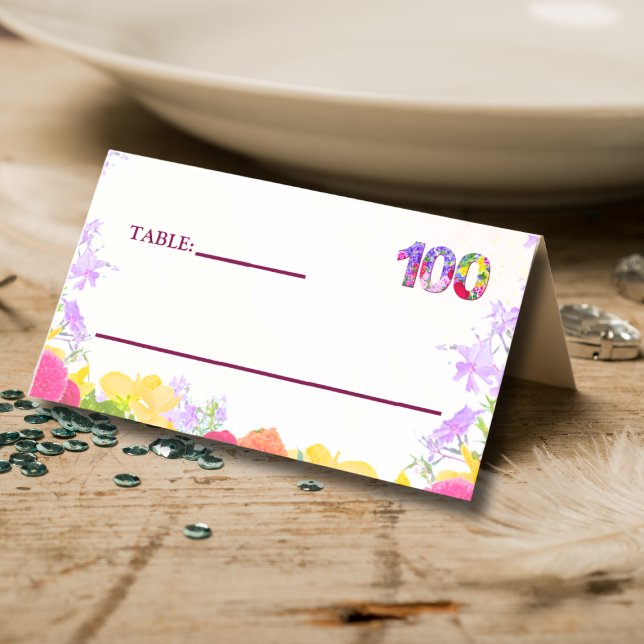Tarjeta De Asiento Elegante fiesta de cumpleaños número 100 de Floral (Subido por el creador)