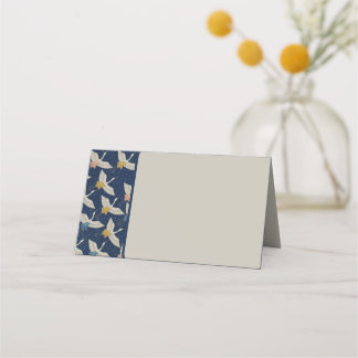 Tarjeta De Asiento Elegante fiesta de la Boda Azul de Grullas Japones
