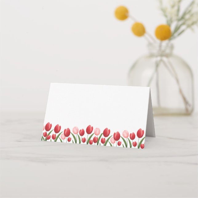 Tarjeta De Asiento Elegante flor de primavera Tulipán rosa y rojo (Anverso)