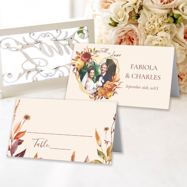 Tarjeta De Asiento Elegante Floral Boho Enamórate Foto Boda (Subido por el creador)