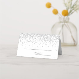 Tarjeta De Asiento Elegante Glam Blanco Brillo de Plata Cumpleaños 