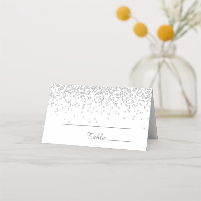 Tarjeta De Asiento Elegante Glam Blanco Brillo de Plata Cumpleaños  (Anverso)