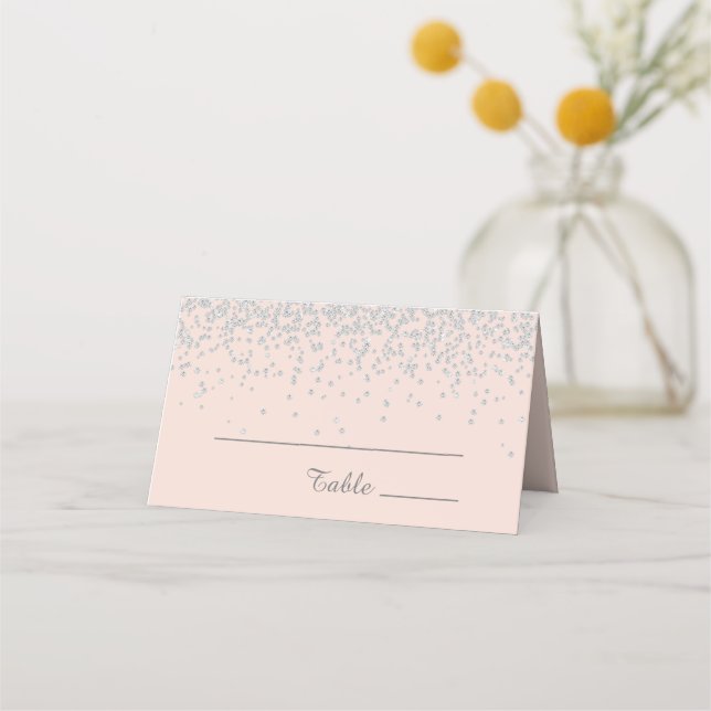 Tarjeta De Asiento Elegante Glam Rubor Pink Silver Purpurina Cumpleañ (Anverso)