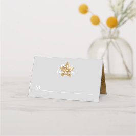 Tarjeta De Asiento Elegante Gray Faux Gold Star Feliz Navidad