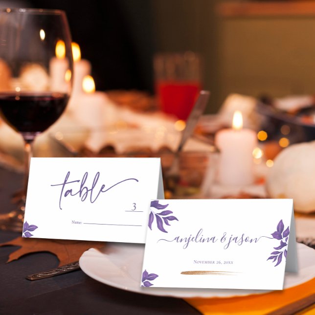 Tarjeta De Asiento Elegante guión Boda de esmeralda morado eucalipto (Subido por el creador)