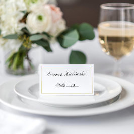 Tarjeta De Asiento Elegante guión borde dorado negro y blanco