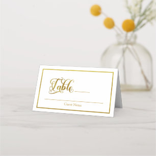 Tarjeta De Asiento Elegante guión florece Boda blanco y dorado