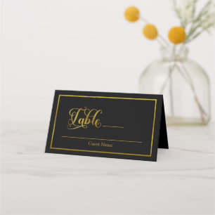 Tarjeta De Asiento Elegante guión florece Boda negro y oro