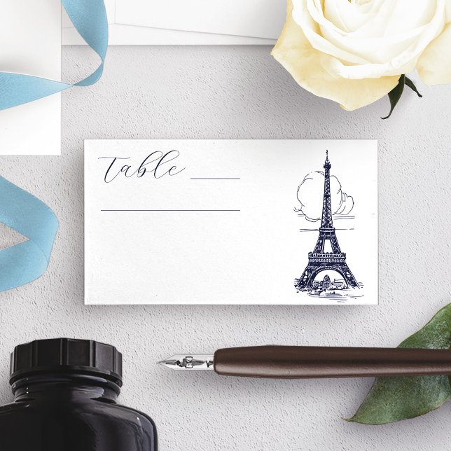 Tarjeta De Asiento Elegante Ilustracion de la Torre Eiffel Boda franc (Elegant Eiffel Tower Illustration French Wedding Place Card)