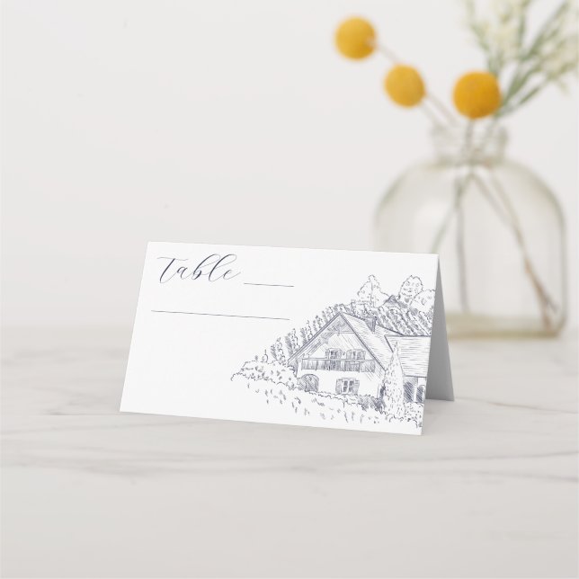 Tarjeta De Asiento Elegante Ilustracion de Viña Boda de Destino (Anverso)