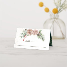 Tarjeta De Asiento Elegante invierno rosa Roses Roses Rojas Berries V