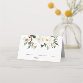 Tarjeta De Asiento Elegante Ivory Magnolia Greenery Boda Nombre de in