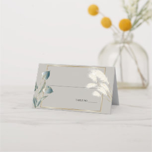 Tarjeta De Asiento Elegante Ivory Pampas Grass Verde azulada Anthuriu