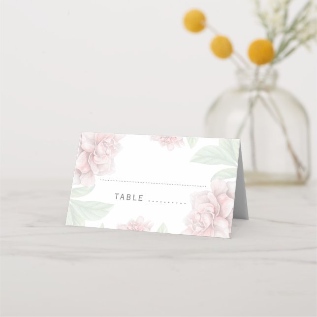 Tarjeta De Asiento Elegante jardín blanco floral suave rosa Boda (Anverso)
