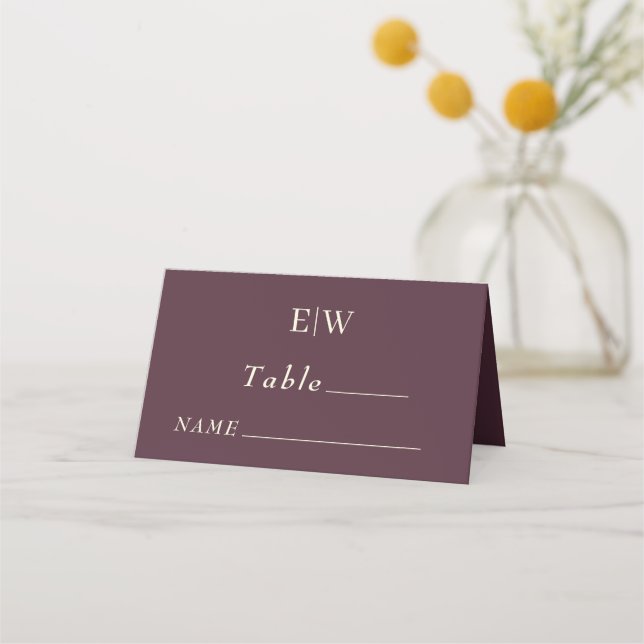 Tarjeta De Asiento Elegante Laca Sencilla de Cerezo, Boda de Monogram (Anverso)
