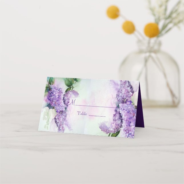Tarjeta De Asiento Elegante Lilac Flowers Boda Place Card (Anverso)