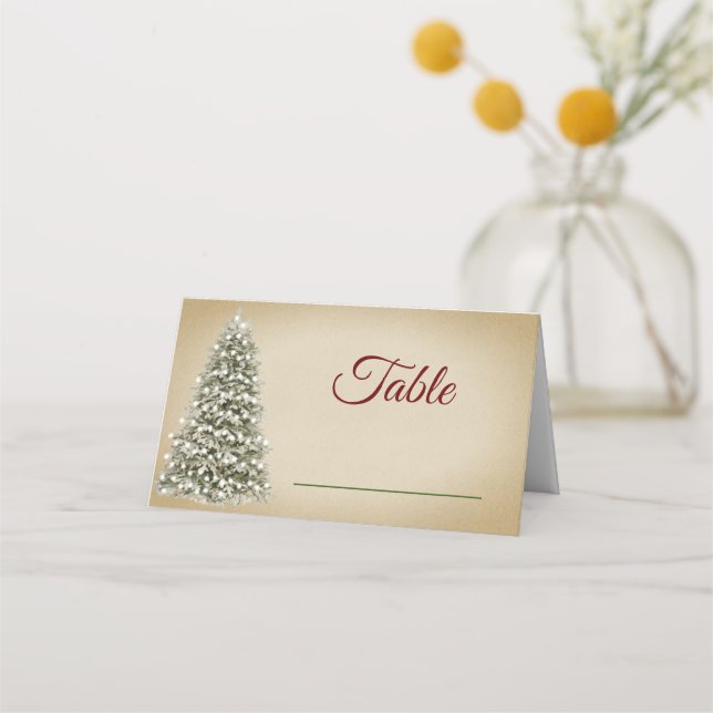 Tarjeta De Asiento Elegante Lit Christmas Tree Table Número de Boda (Anverso)