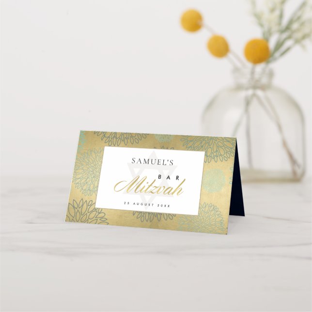 TARJETA DE ASIENTO ELEGANTE LUX NAVY GOLD DAHLIA FLORA BAR MITZVAH (Reverso)