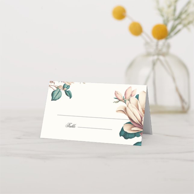 Tarjeta De Asiento Elegante magnolia floral plegada (Anverso)